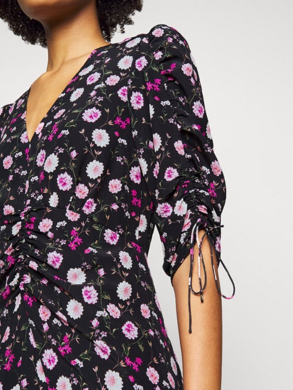 The Kooples 100% Silk Floral Midi Dress Pink Black Size S - Picture 4 of 6